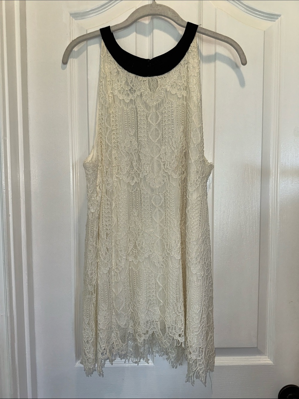 Alfani Cream Lace Formal Blouse with Black Collar